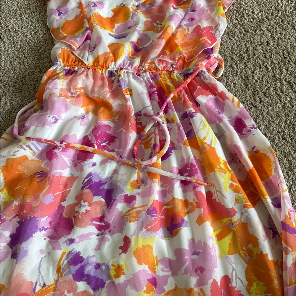 Speechless White Floral Maxi Dress with Pink, Orange & Purple Accents